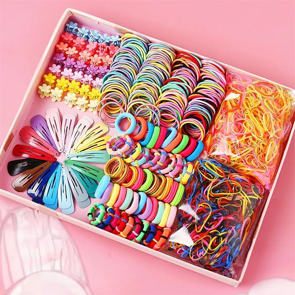 Juego de accesorios para el cabello para niños, anillos para el cabello en caja, banda de cuero, diadema, cuerda para el cabello, combinación de tarjetas para el cabello, accesorios para el cabello para bebés femeninos