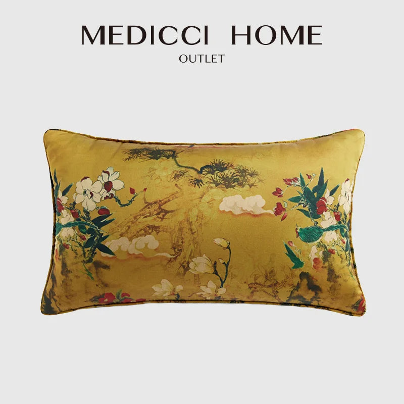 Medicci Home-funda de almohada con bordado de pájaro de grulla asiática, con borlas, terciopelo exuberante, ornamentada, funda de cojín cuadrada de 50x50