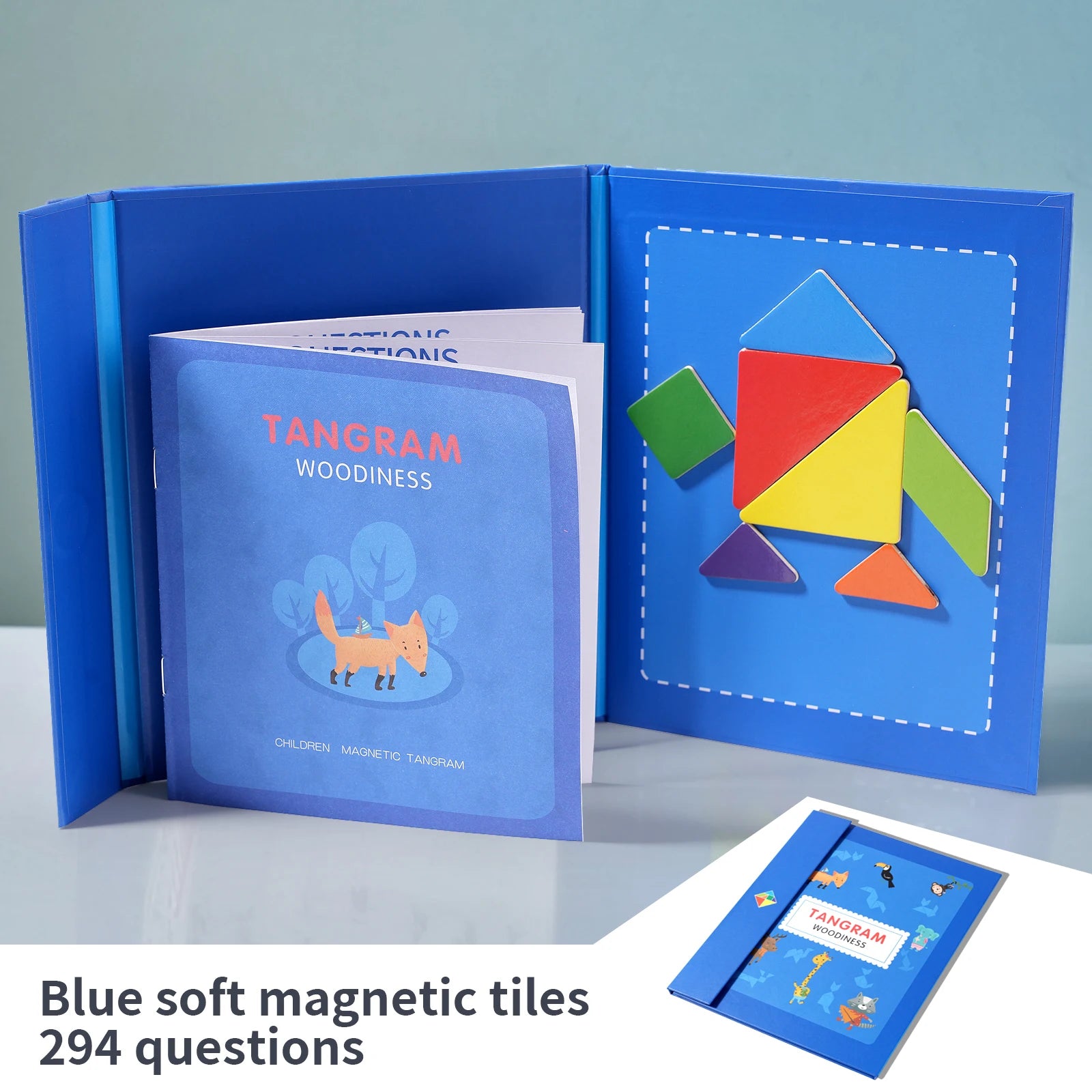 Rompecabezas de madera magnético Tangram, libro de rompecabezas, juguetes educativos para niños, bebé, chico, portátil, aprendizaje de inteligencia Montessori