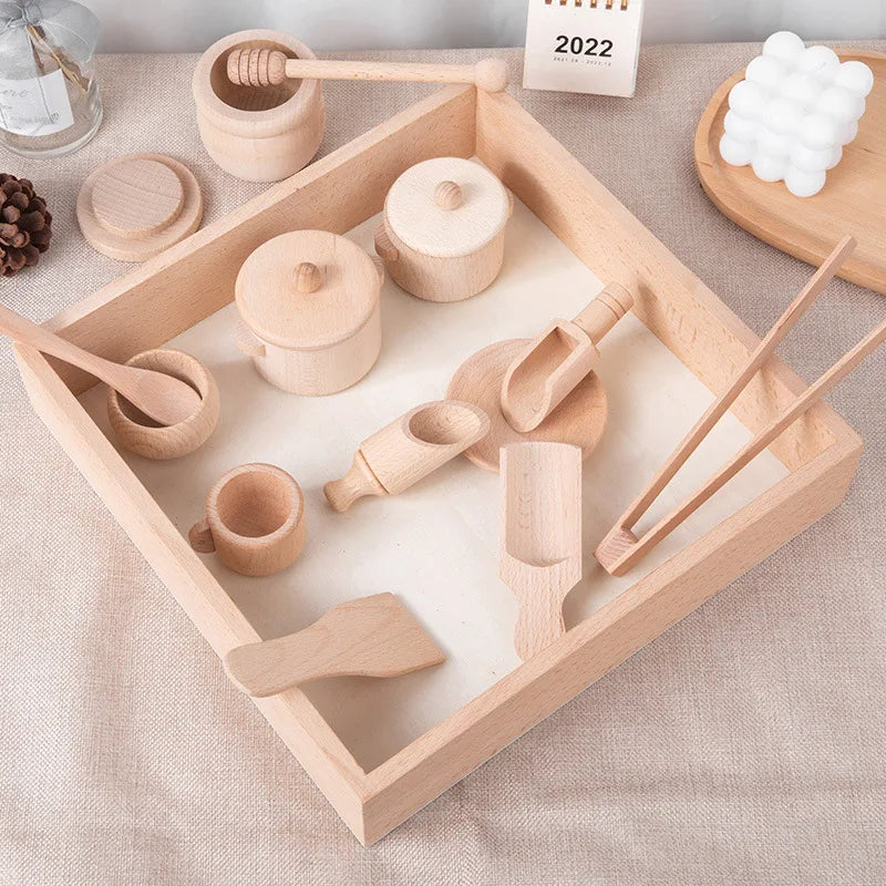 Juego de rompecabezas de iluminación sensorial Montessori, juego de té de cocina simulado, experiencia familiar, educación infantil, juguetes de madera