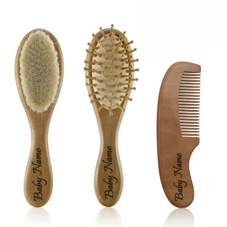 Cepillo de madera personalizado para bebé, peine de lana con nombre personalizado para bebé, cepillo para el pelo para recién nacido, masajeador de cabeza infantil, cepillo de baño, peine para niños