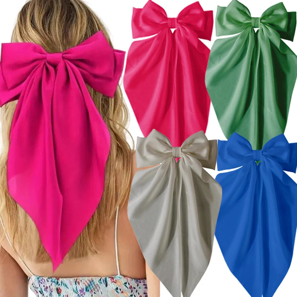 2/3/4/6/12 unids/set satén sedoso cinta con lazo de gran tamaño Clip para el cabello para mujeres pasadores Clips de Metal accesorios estéticos para el cabello