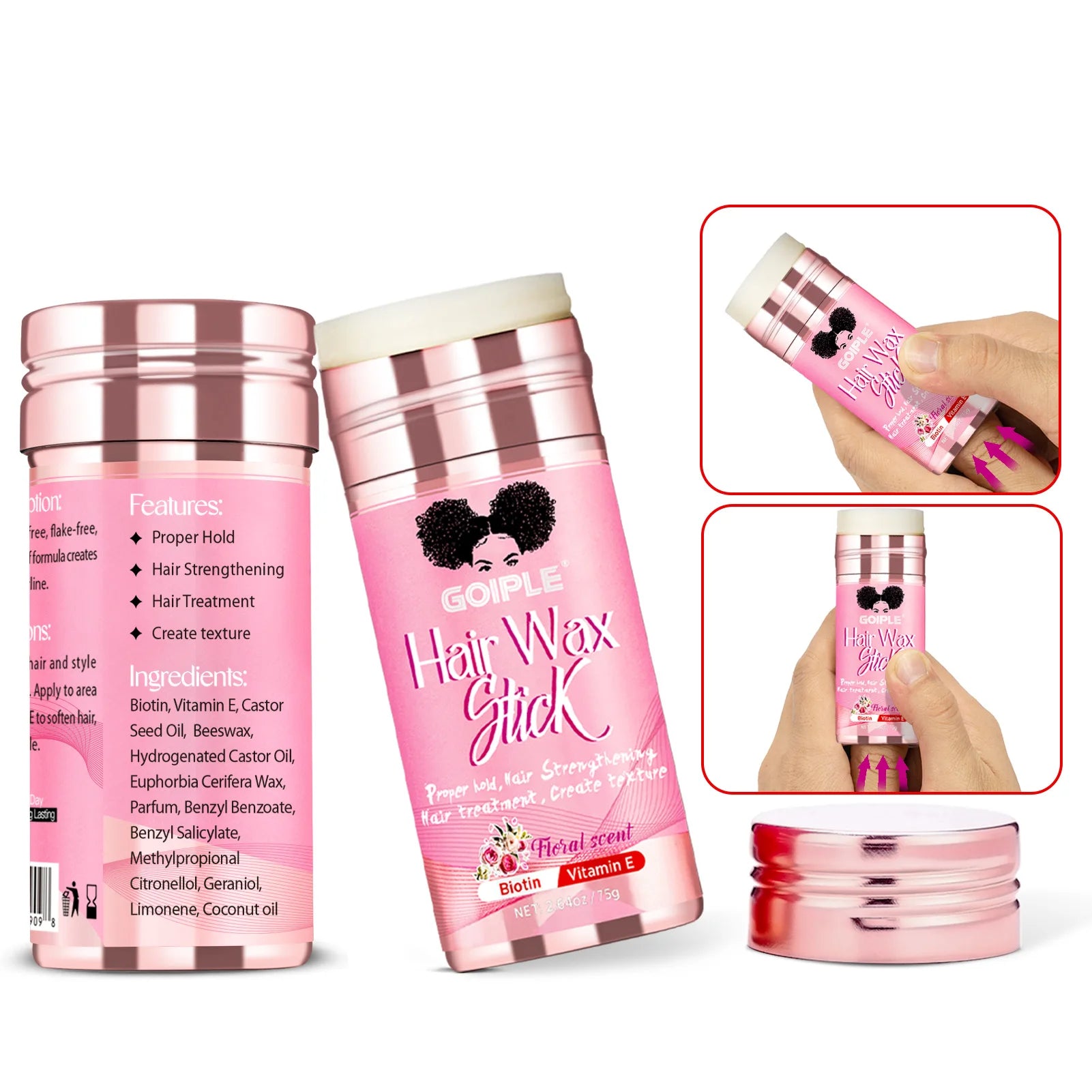 GOIPLE-Juego de peines para el cabello con barra de cera, 75g, sujeción perfecta, acabado para el cabello roto, pomada Tame Flyaways Slick Stick, crema de estilismo con vitamina E