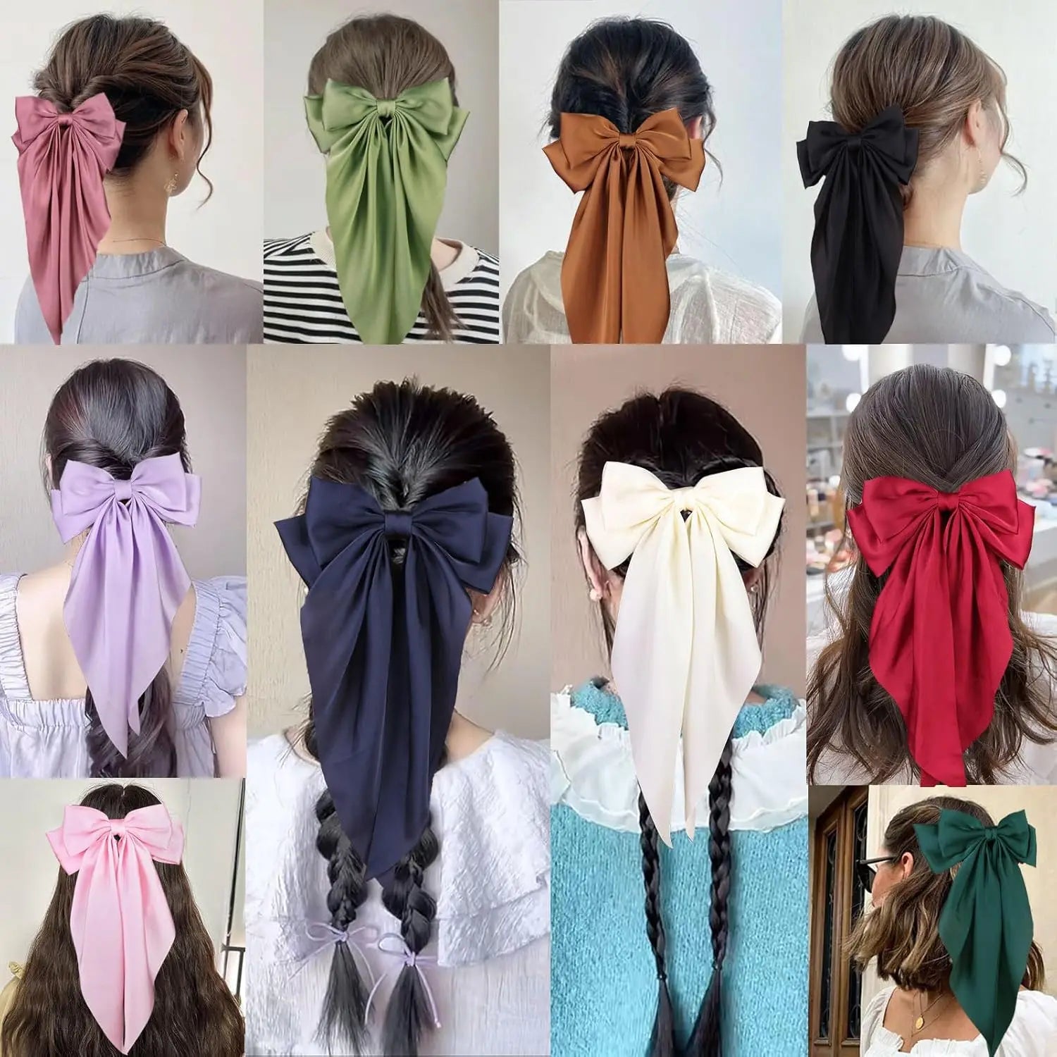2/3/4/6/12 unids/set satén sedoso cinta con lazo de gran tamaño Clip para el cabello para mujeres pasadores Clips de Metal accesorios estéticos para el cabello
