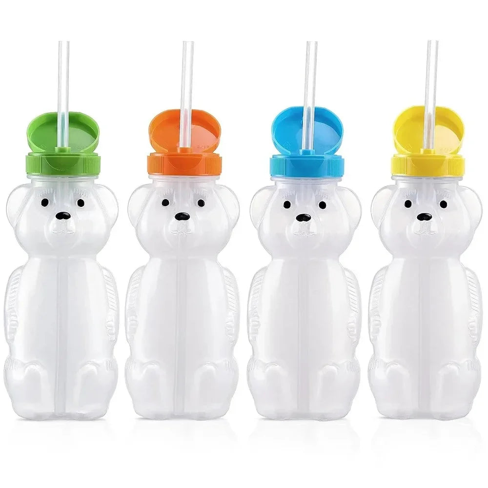 Tazas de paja Honey Bear para bebés con pajitas flexibles Botellas para sorber de 8 OZ de calidad alimentaria y sin BPA