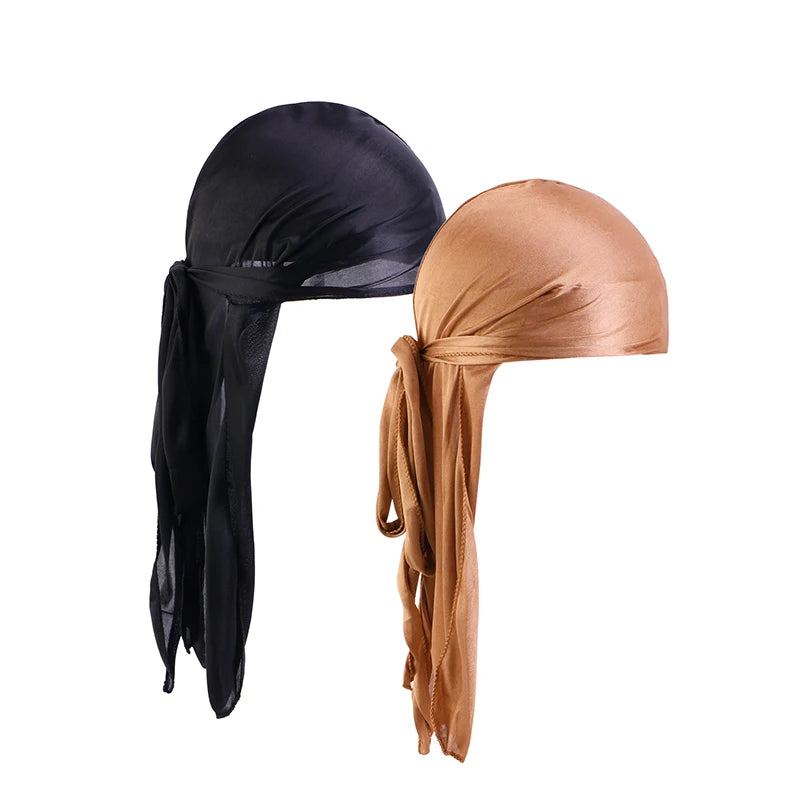2 uds. Durags de satén sedoso para hombres, gorros de cola larga de diseñador, gorros de trapos Doo, gorros Du-rags para mujeres, corbata de satén de seda, gorro de trapos para ondas