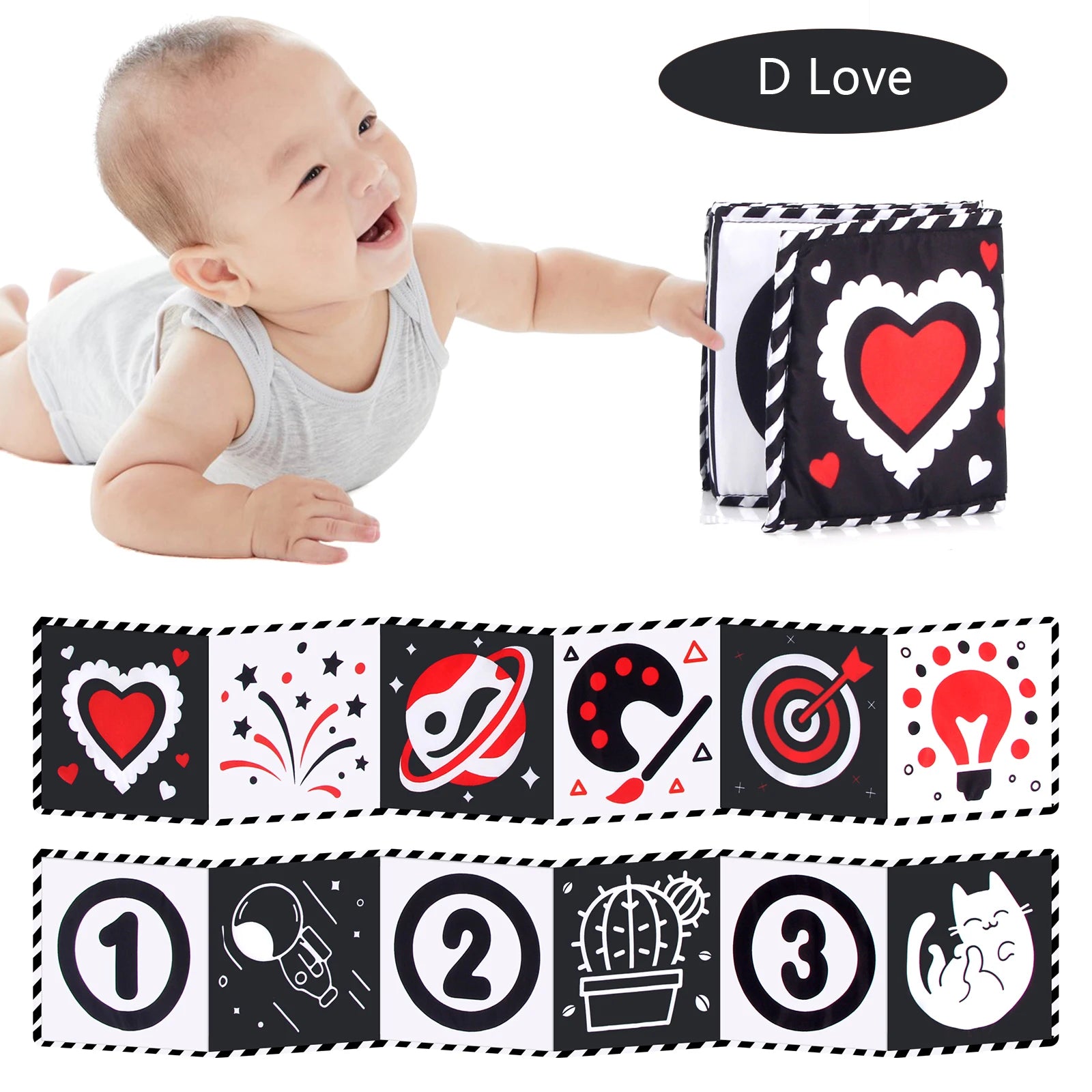 Libro de tela para bebé, juguetes de alto contraste para bebé de 0 a 36 meses, juguetes para cuna para recién nacido, libros de tela sensoriales de animales en blanco y negro, juguetes Montessori