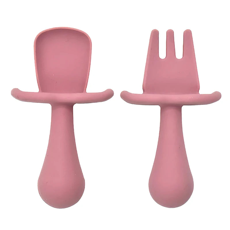 Juego de cucharas de aprendizaje para bebé, cuchara adhesiva de silicona de calidad alimentaria, cubiertos para niños, cuchara de entrenamiento, vajilla de alimentación, 2 uds.