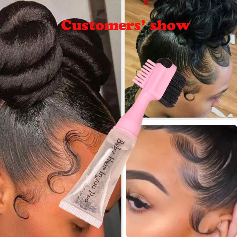 1 Uds. Gel de Control de bordes para estilizar el cabello con cepillo para el cabello de bebé, Gel fijador de cabello portátil, crema para el cabello Natural África 10Ml