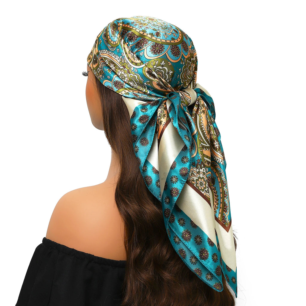 Pañuelo para la cabeza para mujer, marca de lujo, cuadrado, 90x90cm, Foulard de seda, Bandana de satén, pañuelo suave, Hijab, bufandas para el cabello para mujer