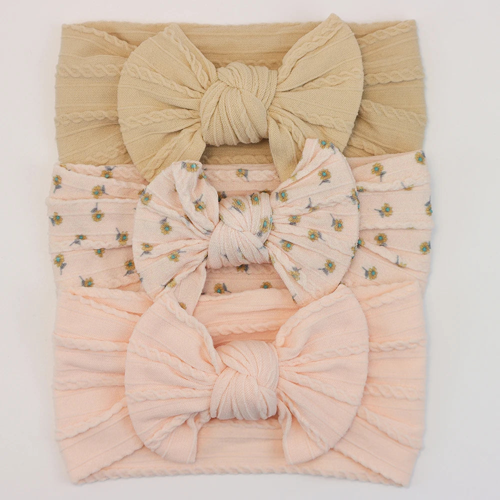 3 unids/set de diademas para bebé, lote de diadema con lazo para niña, gorros para recién nacido, turbante de nailon suave para niños, diademas para niños, accesorios para el cabello