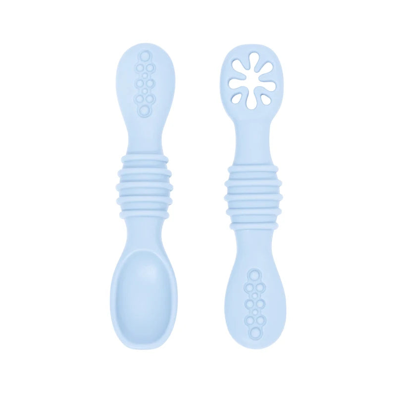 Juego de cucharas de aprendizaje para bebé, cuchara adhesiva de silicona de calidad alimentaria, cubiertos para niños, cuchara de entrenamiento, vajilla de alimentación, 2 uds.