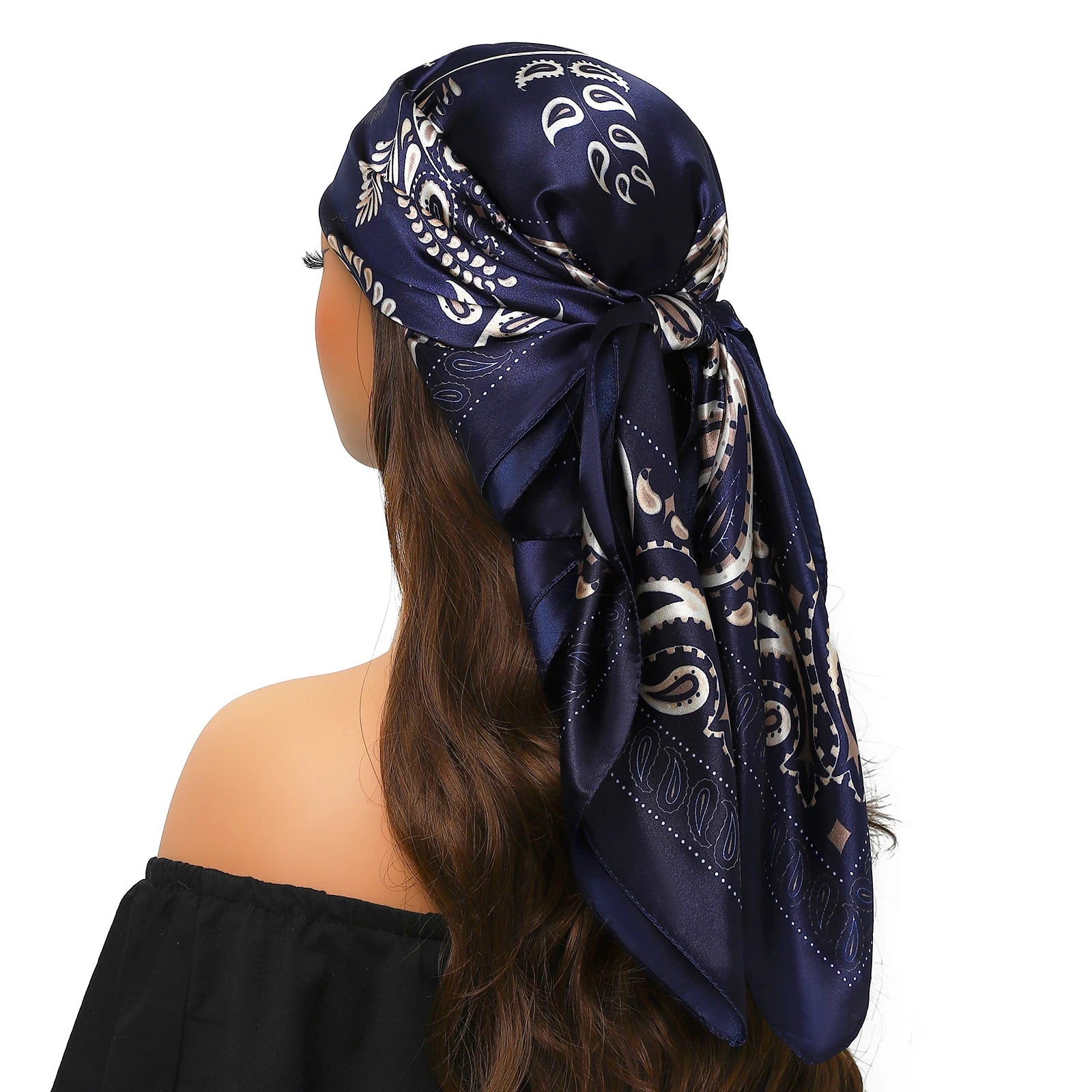 Pañuelo para la cabeza para mujer, marca de lujo, cuadrado, 90x90cm, Foulard de seda, Bandana de satén, pañuelo suave, Hijab, bufandas para el cabello para mujer