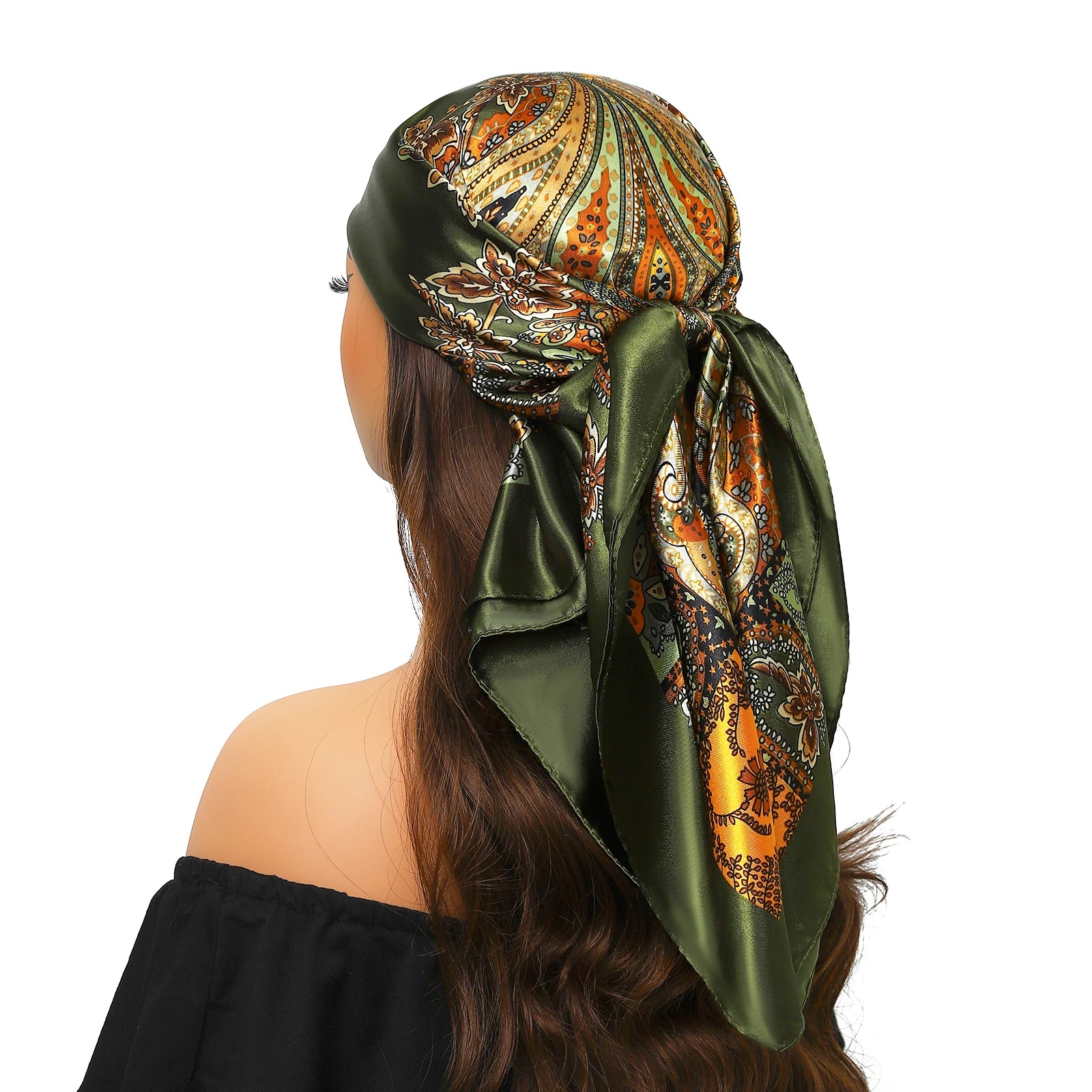 Pañuelo para la cabeza para mujer, marca de lujo, cuadrado, 90x90cm, Foulard de seda, Bandana de satén, pañuelo suave, Hijab, bufandas para el cabello para mujer