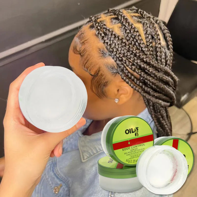 Cera de Control de bordes para mujer, Gel de Control de bordes de aceite de oliva con cepillo, cuchara, crema más suave para bordes de cabello de bebé, 2,25 Oz