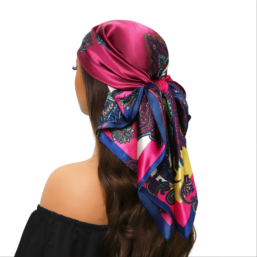 Pañuelo para la cabeza para mujer, marca de lujo, cuadrado, 90x90cm, Foulard de seda, Bandana de satén, pañuelo suave, Hijab, bufandas para el cabello para mujer