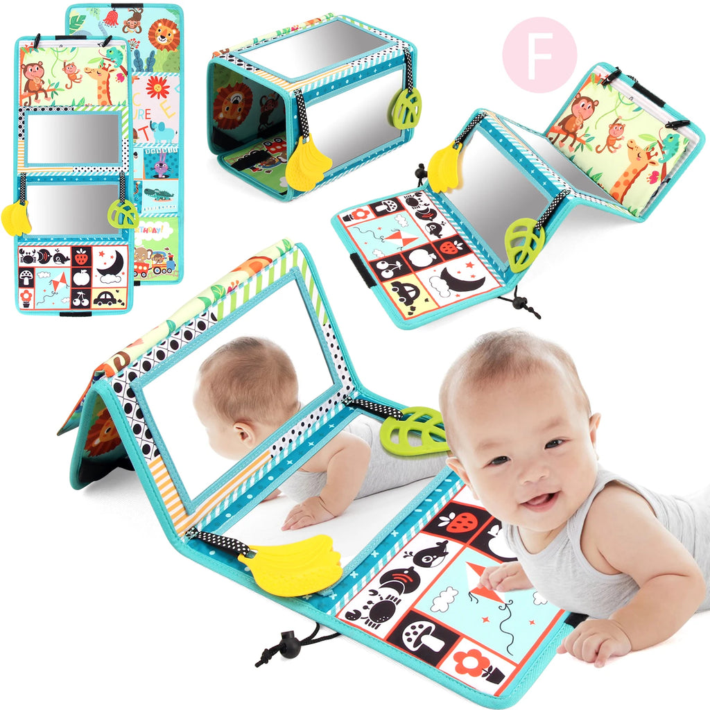 Libro de tela para bebé con espejo distorsionado, juguete educativo Montessori interactivo para padres e hijos, dibujos animados suaves