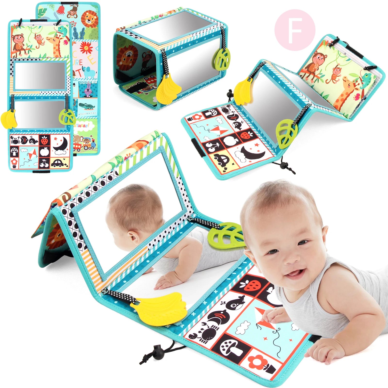 Libro de tela para bebé con espejo distorsionado, juguete educativo Montessori interactivo para padres e hijos, dibujos animados suaves