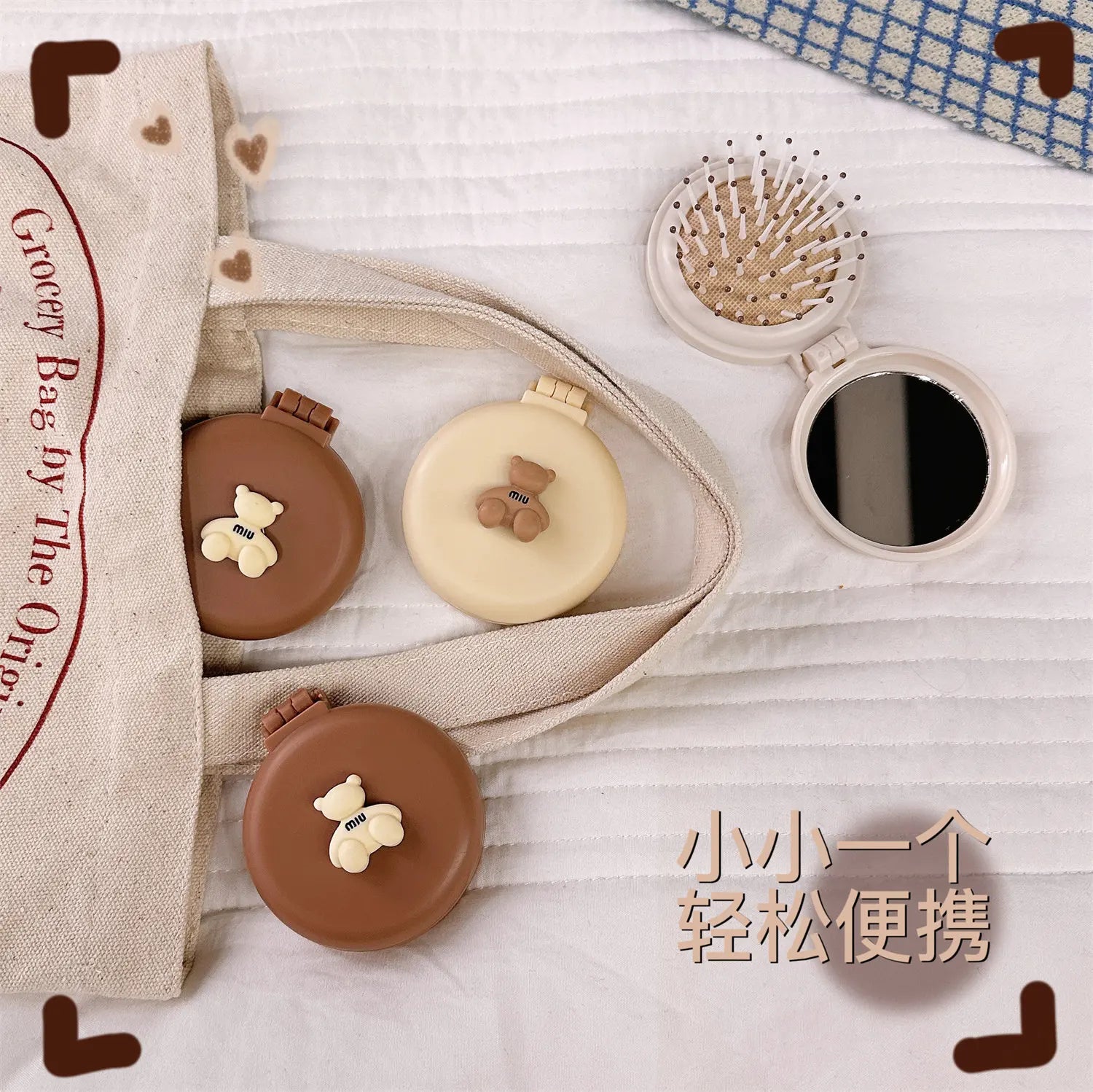 Peine de masaje plegable con espejo de maquillaje, bolsa de aire de plástico portátil para viaje, pequeño cepillo de pelo para niña, pajarita, cojín de aire