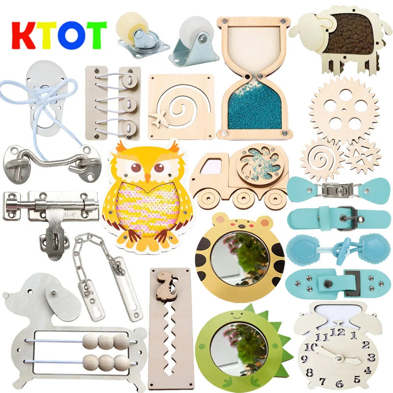 Accesorios de tablero ocupado, pieza de juguete DIY, juguetes de madera, cerraduras de Metal, hebilla de cuero, juegos educativos Montessori, desarrollo intelectual