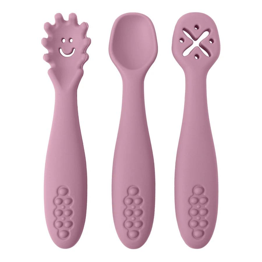 Juego de utensilios de cucharas de aprendizaje para bebé, juego de cucharas de alimentación para recién nacido, cubiertos de destete, vajilla para niños, 3 uds.