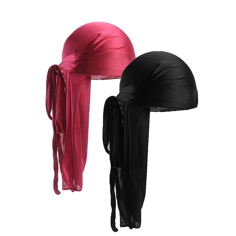 2 uds. Durags de satén sedoso para hombres, gorros de cola larga de diseñador, gorros de trapos Doo, gorros Du-rags para mujeres, corbata de satén de seda, gorro de trapos para ondas