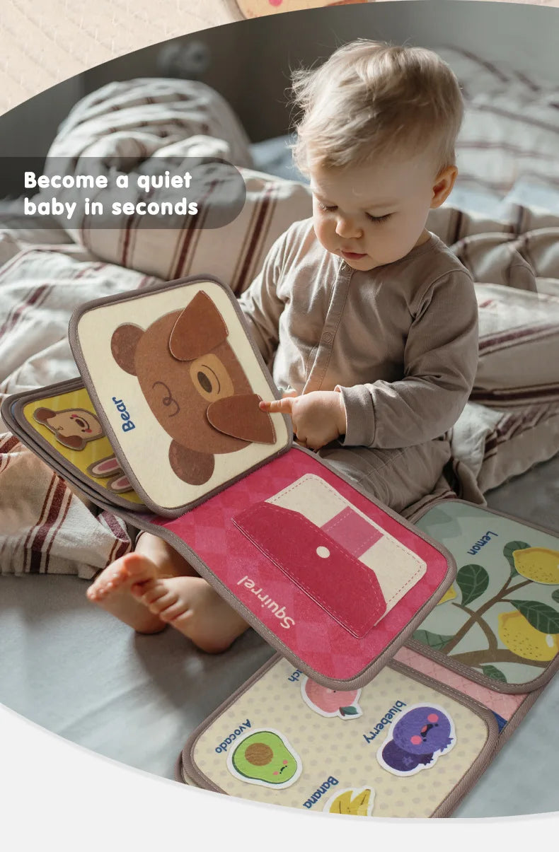 Libro de tela 3D de fieltro Montessori, juguetes sensoriales, imagen de tela, libro suave, actividades de aprendizaje para habilidades motoras finas, libros silenciosos