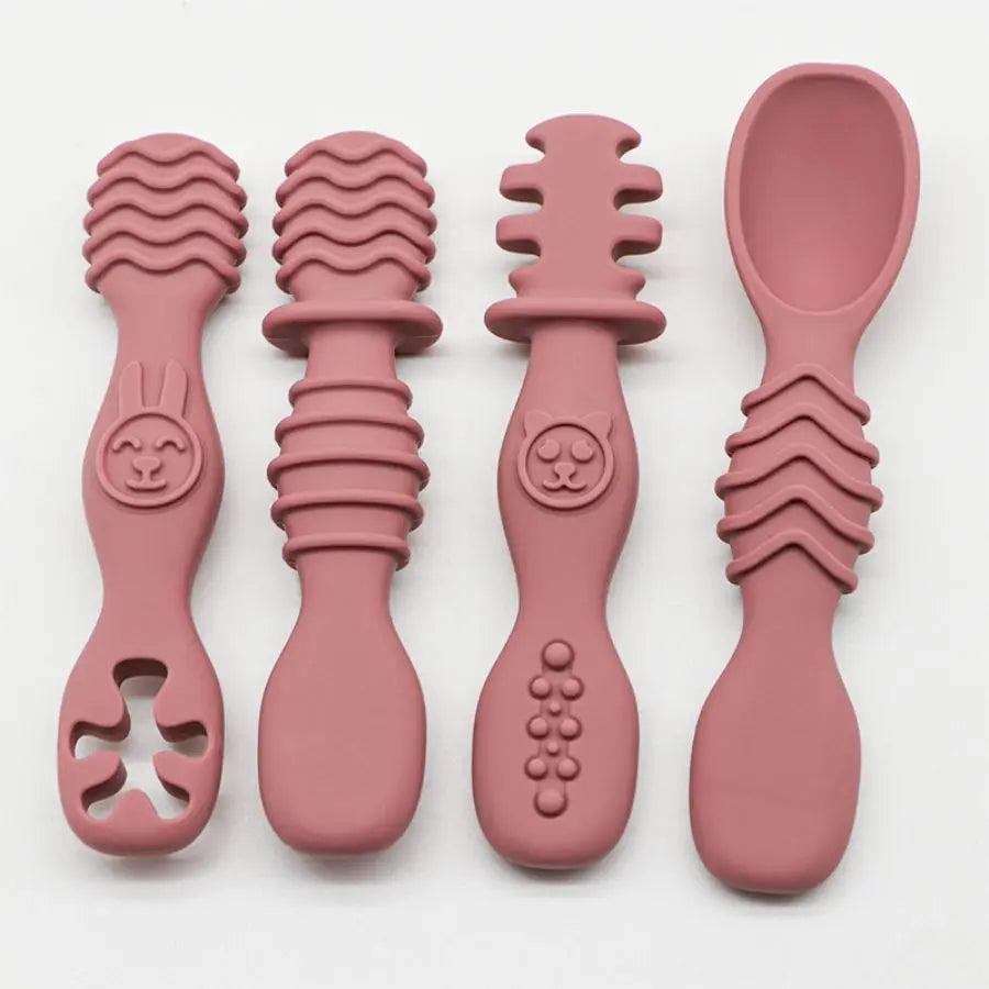 Cuchara de silicona para comida de bebé, cuchara de entrenamiento para bebés mayores de 6 meses, vajilla fácil de agarrar, regalo de Navidad, 4 Uds.
