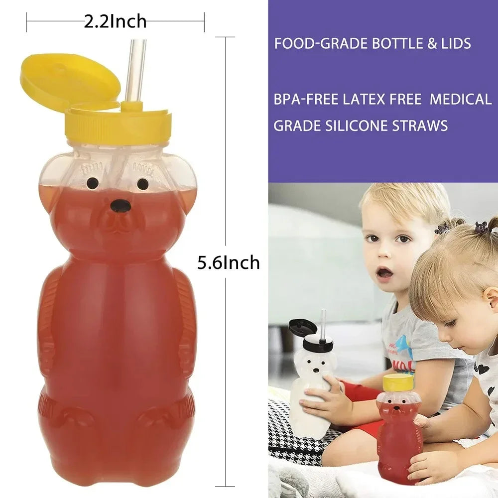 Tazas de paja Honey Bear para bebés con pajitas flexibles Botellas para sorber de 8 OZ de calidad alimentaria y sin BPA