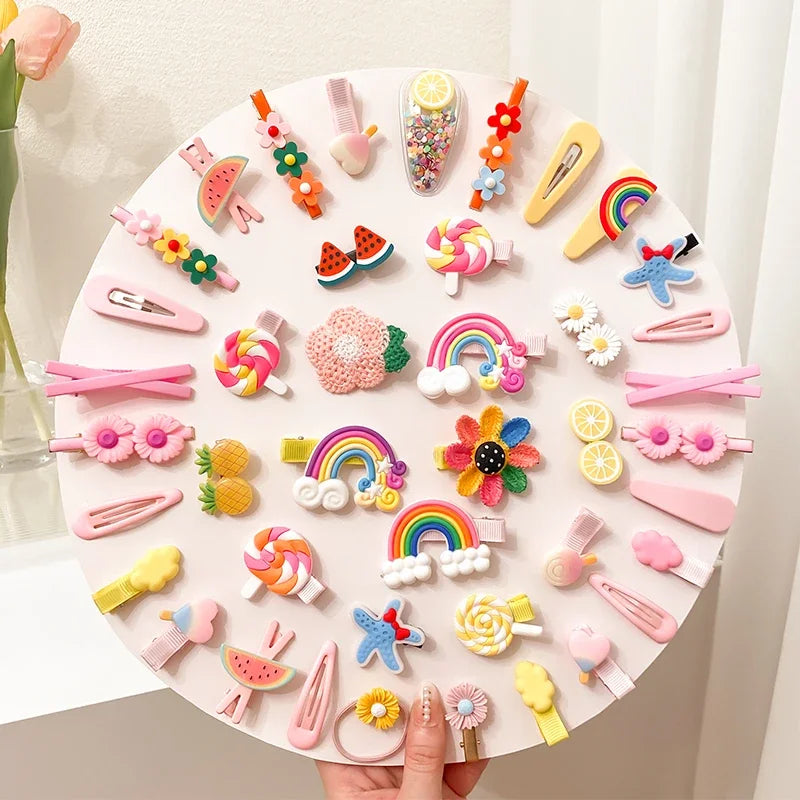 14-28-42-70 Uds. Conjunto de pinzas para el pelo de bebé de dibujos animados, pasadores de flores y frutas para niña, horquillas con flequillo, accesorios para el cabello para niños
