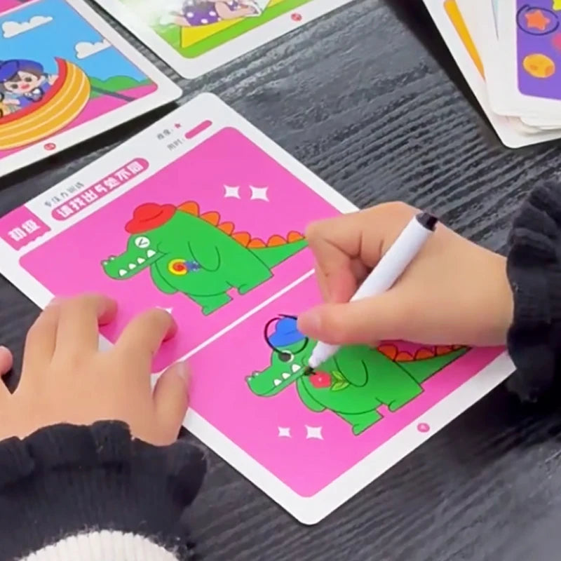 64 Uds. Tarjetas de juego educativas Montessori para niños, juegos de errores, juguetes de educación temprana para bebés, tarjetas reutilizables de entrenamiento de concentración