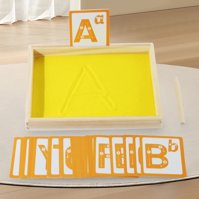 Bandeja de arena Montessori de madera con bolígrafo de madera para escribir letras y números, juguetes educativos para edades tempranas, regalos, juego de fiesta