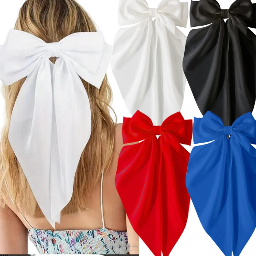 2/3/4/6/12 unids/set satén sedoso cinta con lazo de gran tamaño Clip para el cabello para mujeres pasadores Clips de Metal accesorios estéticos para el cabello