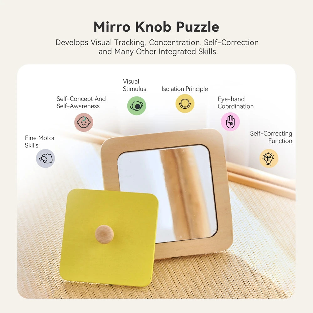 Rompecabezas de espejo Montessori para bebé, tablero ocupado, juguetes de madera, juguete sensorial educativo para edades tempranas, material didáctico preescolar