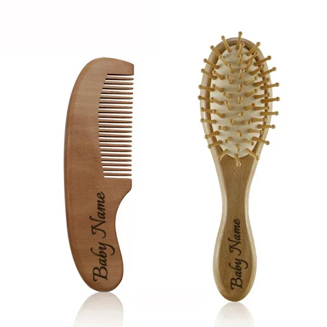 Cepillo de madera personalizado para bebé, peine de lana con nombre personalizado para bebé, cepillo para el pelo para recién nacido, masajeador de cabeza infantil, cepillo de baño, peine para niños