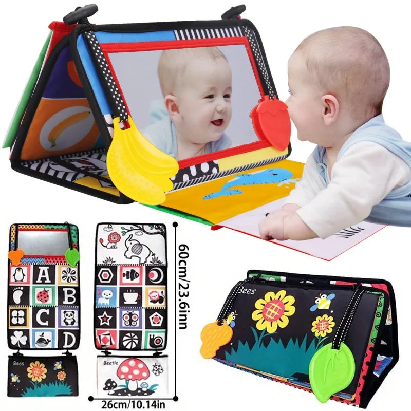 Espejo de suelo para bebé, tiempo de barriga, 6, 12 meses, juguetes sensoriales para recién nacidos de alto contraste, juego de desarrollo Visual para gatear, espejo de juguete para actividades