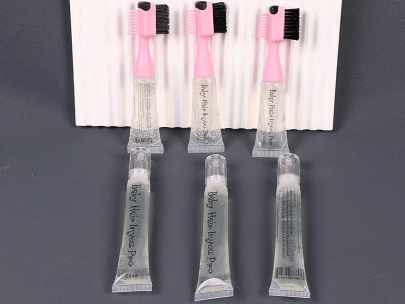 1 Uds. Gel de Control de bordes para estilizar el cabello con cepillo para el cabello de bebé, Gel fijador de cabello portátil, crema para el cabello Natural África 10Ml