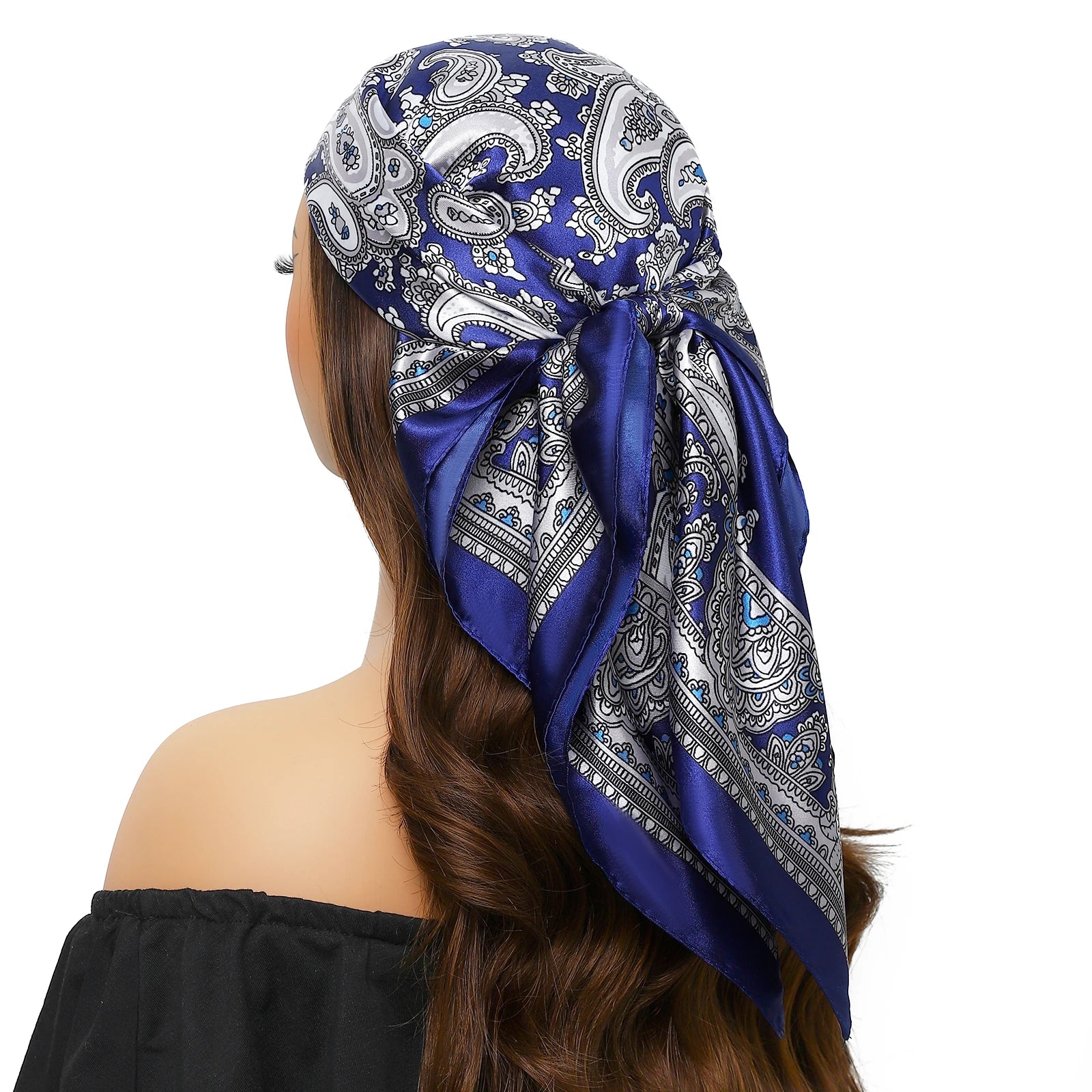 Pañuelo para la cabeza para mujer, marca de lujo, cuadrado, 90x90cm, Foulard de seda, Bandana de satén, pañuelo suave, Hijab, bufandas para el cabello para mujer