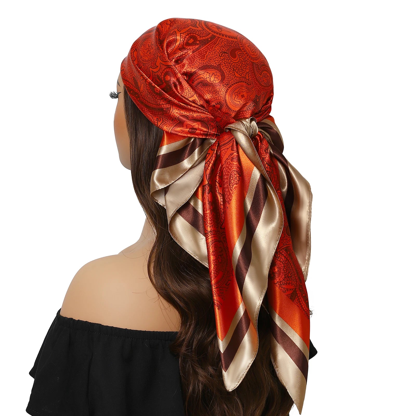 Pañuelo para la cabeza para mujer, marca de lujo, cuadrado, 90x90cm, Foulard de seda, Bandana de satén, pañuelo suave, Hijab, bufandas para el cabello para mujer