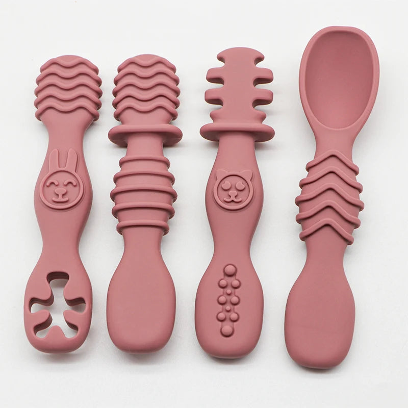 Cuchara de silicona para comida de bebé, cuchara de entrenamiento para bebés mayores de 6 meses, vajilla fácil de agarrar, regalo de Navidad, 4 Uds.