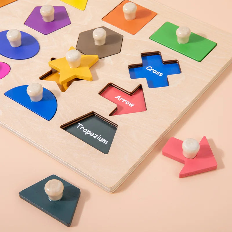 Rompecabezas de ayuda para enseñanza preescolar Montessori, tablero con incrustaciones de formas geométricas magnéticas Montessori, tablero de agarre manual con forma de madera, Juguetes