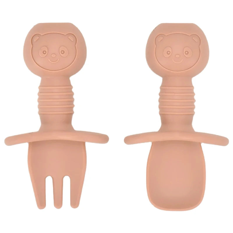Juego de cucharas de aprendizaje para bebé, cuchara adhesiva de silicona de calidad alimentaria, cubiertos para niños, cuchara de entrenamiento, vajilla de alimentación, 2 uds.
