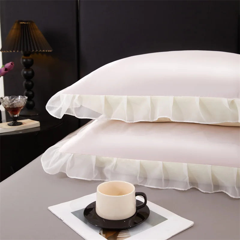 2 uds funda de almohada de seda satinada con volantes 48x74cm funda de almohada decorativa para el hogar de Color sólido para verano funda de almohada suave y sedosa