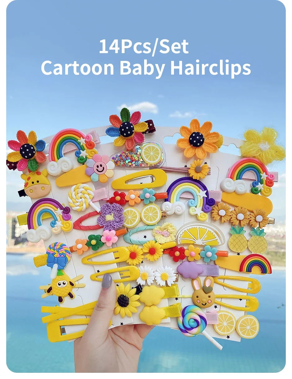 14-28-42-70 Uds. Conjunto de pinzas para el pelo de bebé de dibujos animados, pasadores de flores y frutas para niña, horquillas con flequillo, accesorios para el cabello para niños