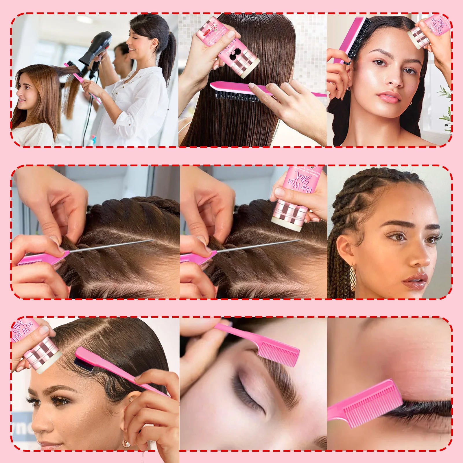 GOIPLE-Juego de peines para el cabello con barra de cera, 75g, sujeción perfecta, acabado para el cabello roto, pomada Tame Flyaways Slick Stick, crema de estilismo con vitamina E