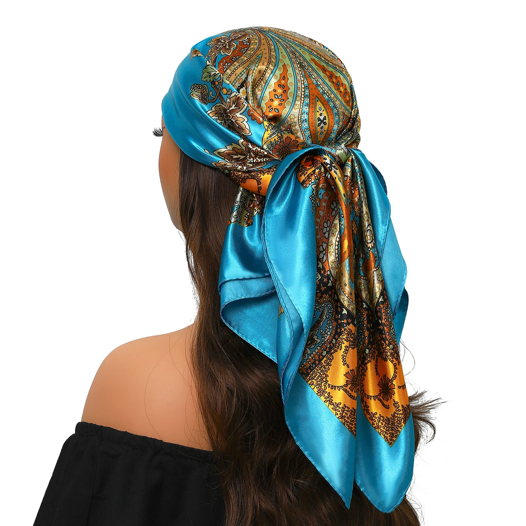 Pañuelo para la cabeza para mujer, marca de lujo, cuadrado, 90x90cm, Foulard de seda, Bandana de satén, pañuelo suave, Hijab, bufandas para el cabello para mujer