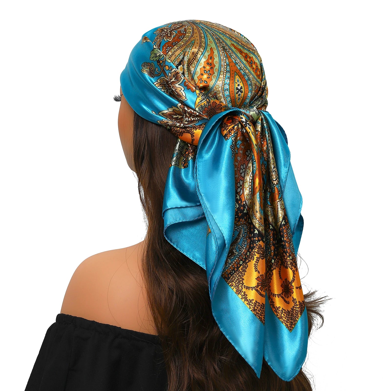 Pañuelo para la cabeza para mujer, marca de lujo, cuadrado, 90x90cm, Foulard de seda, Bandana de satén, pañuelo suave, Hijab, bufandas para el cabello para mujer