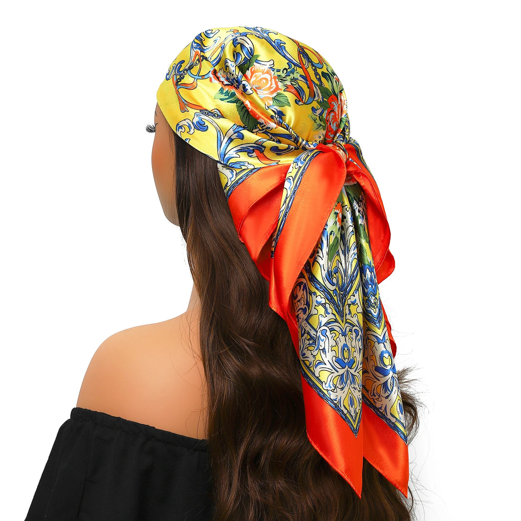 Pañuelo para la cabeza para mujer, marca de lujo, cuadrado, 90x90cm, Foulard de seda, Bandana de satén, pañuelo suave, Hijab, bufandas para el cabello para mujer