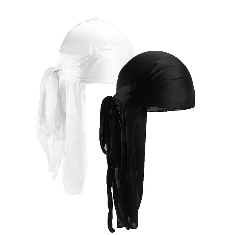 2 uds. Durags de satén sedoso para hombres, gorros de cola larga de diseñador, gorros de trapos Doo, gorros Du-rags para mujeres, corbata de satén de seda, gorro de trapos para ondas
