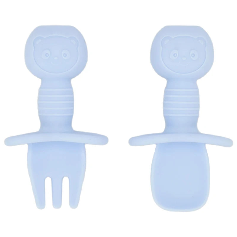 Juego de cucharas de aprendizaje para bebé, cuchara adhesiva de silicona de calidad alimentaria, cubiertos para niños, cuchara de entrenamiento, vajilla de alimentación, 2 uds.